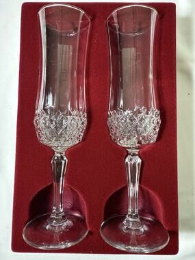 Celebrations Clear Crystal Stemmed Embossed Tapered Champagne Flutes Set of 2